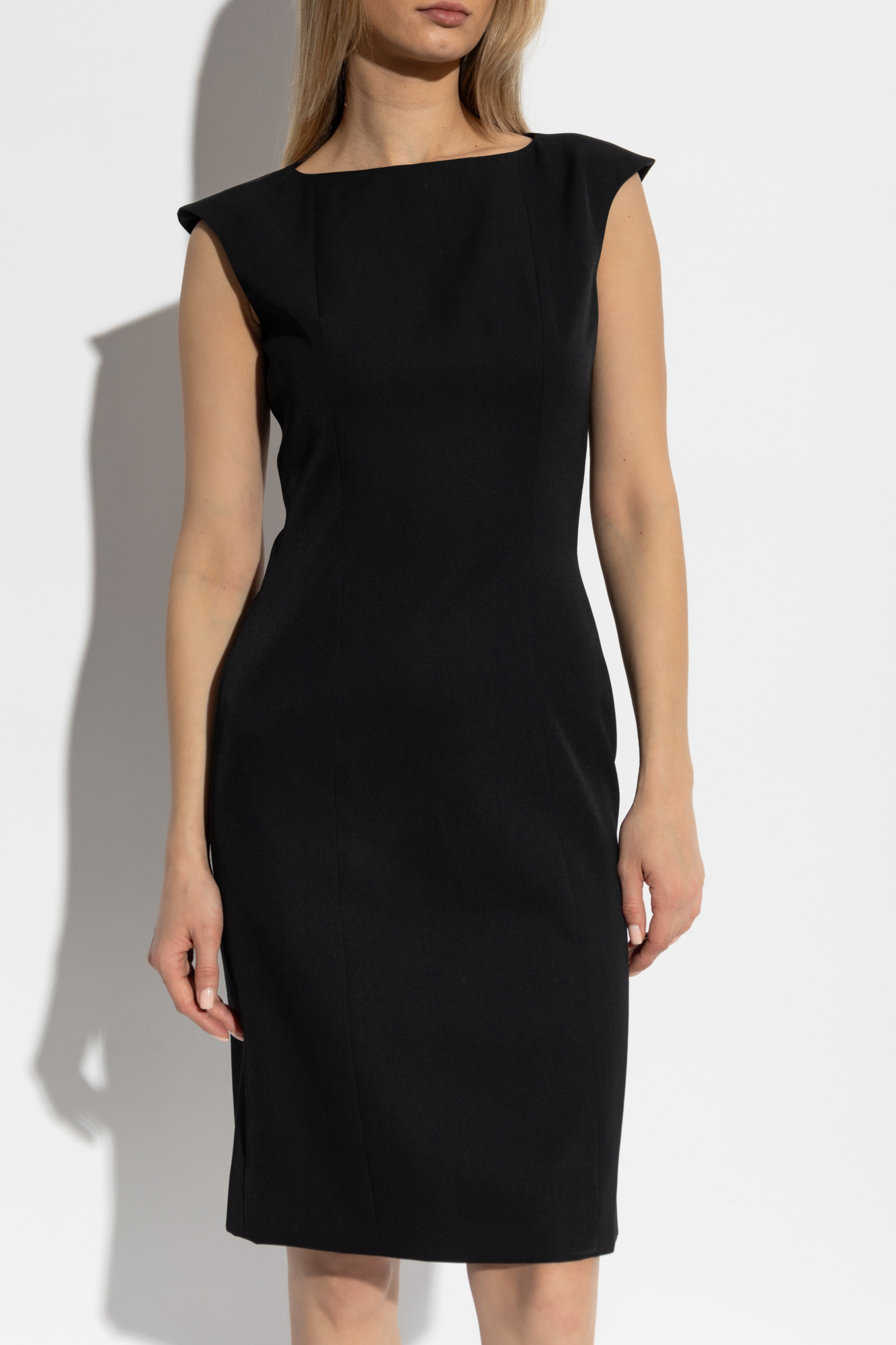 ワンピース alexander mcqueen Black wool blend dress (758585Q1A6W 1000) Alexander McQueen Asymmetric Wool Pencil Dress | Black